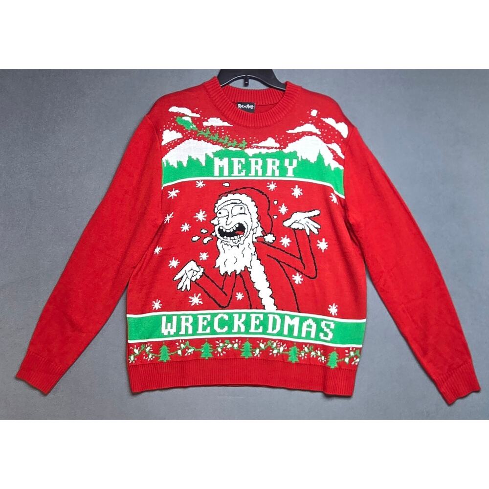 Rick &‎ Morty Size Large Ugly Christmas Sweater Merry Wreckedmas NWOT 44" Chest